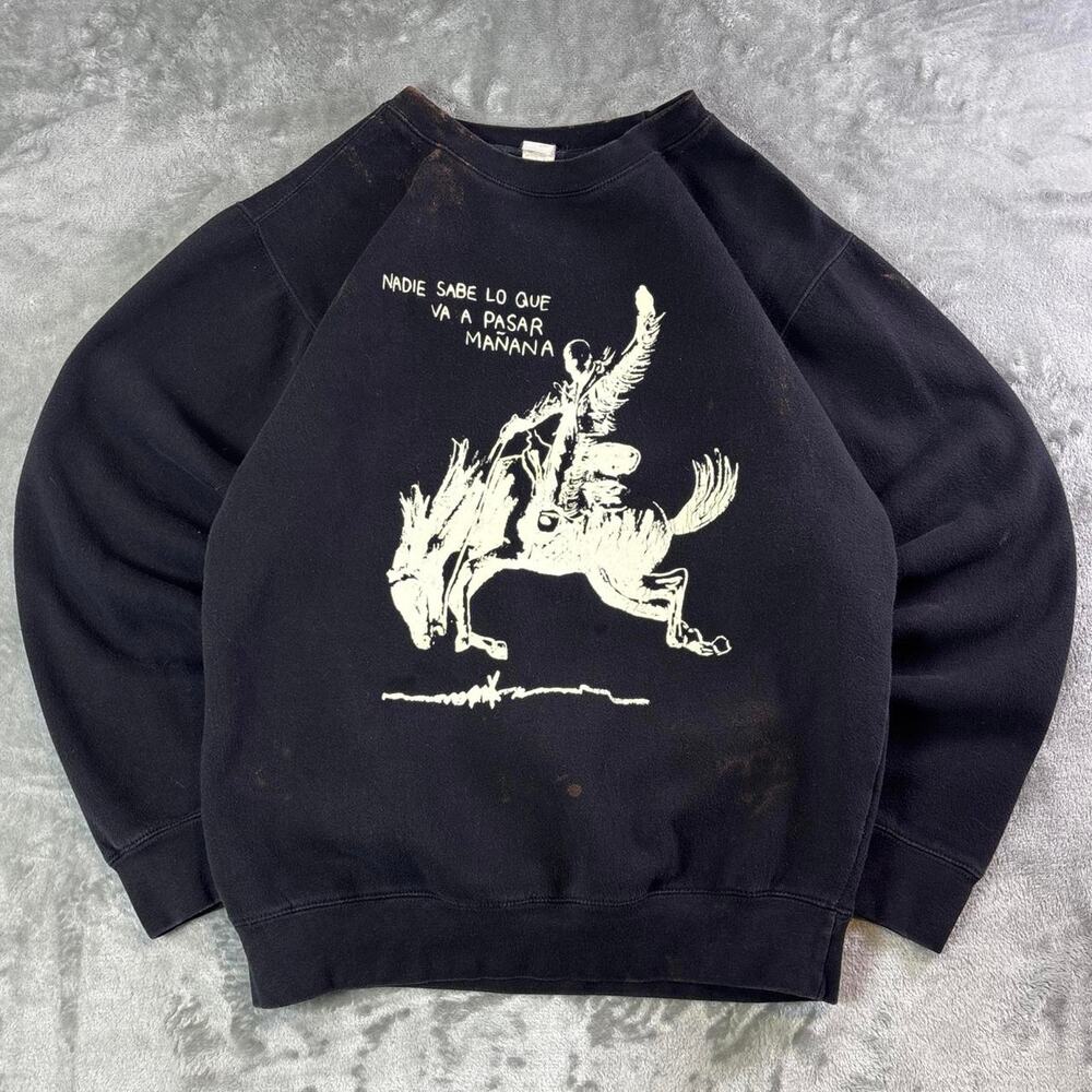 Faded Distressed Bad Bunny Crewneck Sweatshirt Mens M Black Graphic